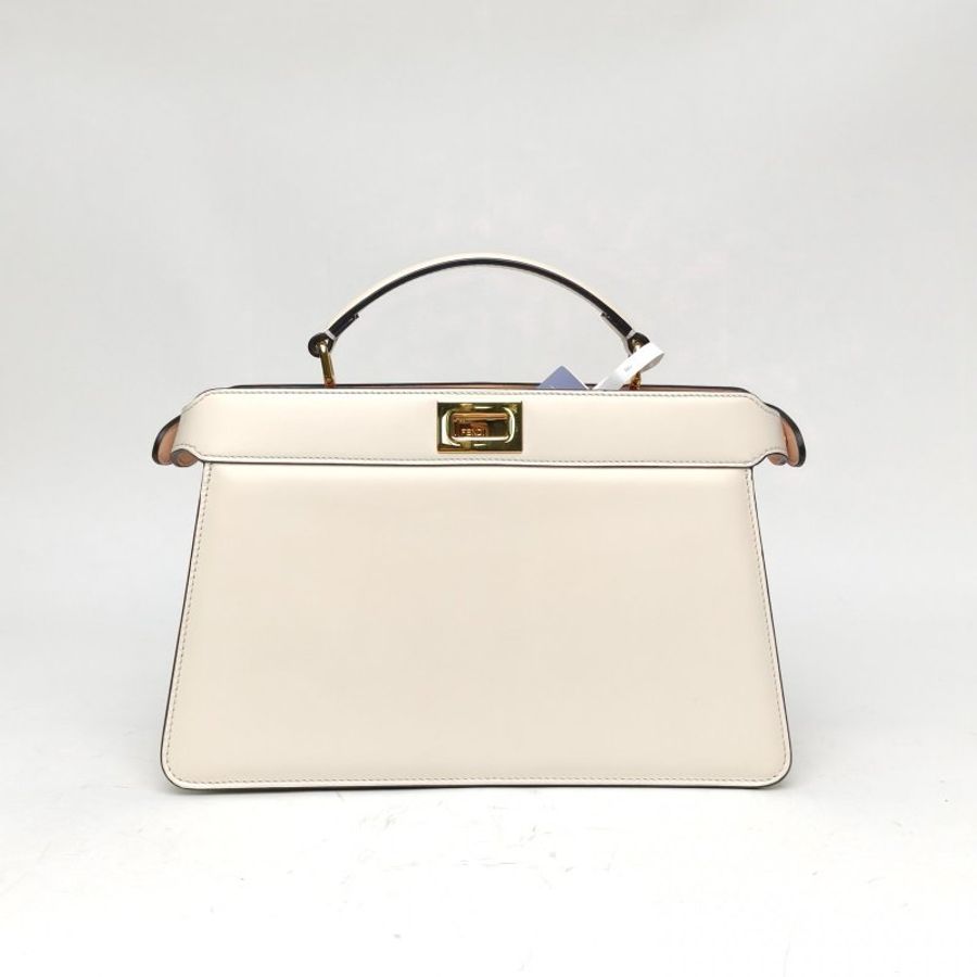 FENDI 米白色牛皮金扣PEEKABOOISeeU橫版肩背包-2