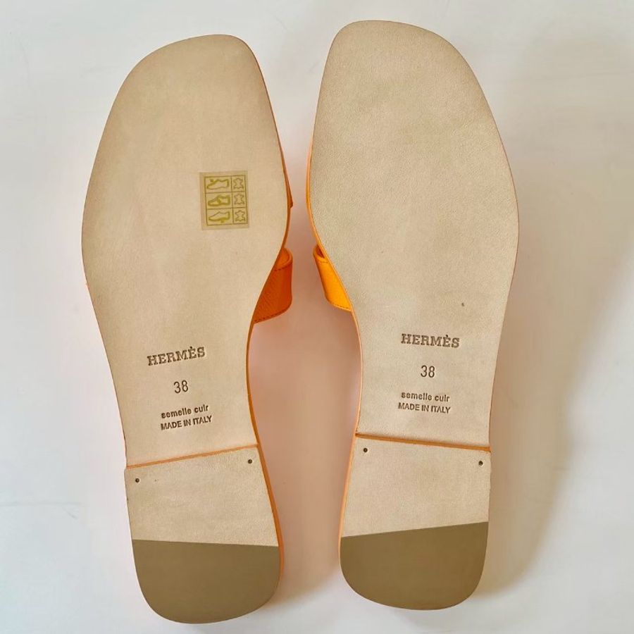 HERMES 經典H 橙色日落 EP皮革 涼鞋 拖鞋 38號-5