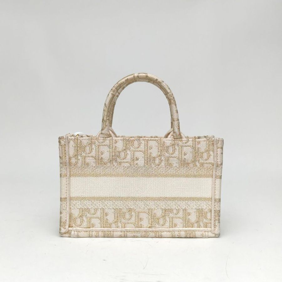 DIOR 白色帆布金扣2023迷你迪奧TOTE斜挎包肩背包-2