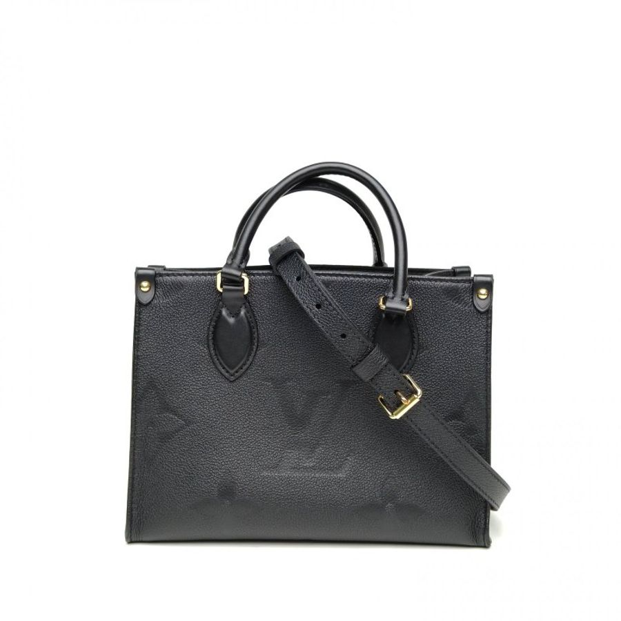 LOUIS VUITTON Onthego小號黑色牛皮金扣晶片老花壓紋肩背包-0