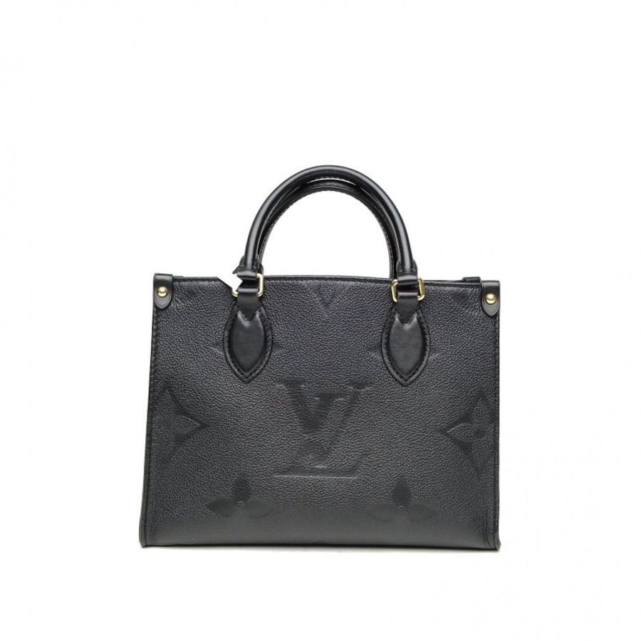 LOUIS VUITTON Onthego小號黑色牛皮金扣晶片老花壓紋肩背包-2