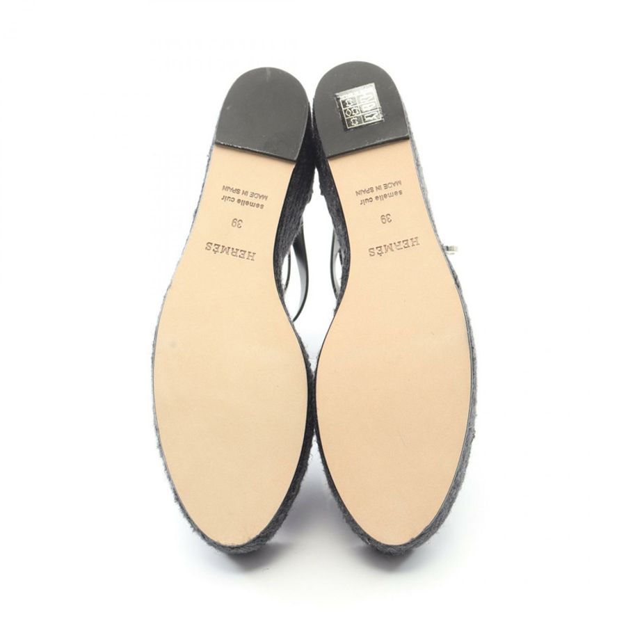 愛馬仕 Tipoli Espadrilles 涼鞋 #39 H191098Z 皮革黃麻黑色二手女款-3