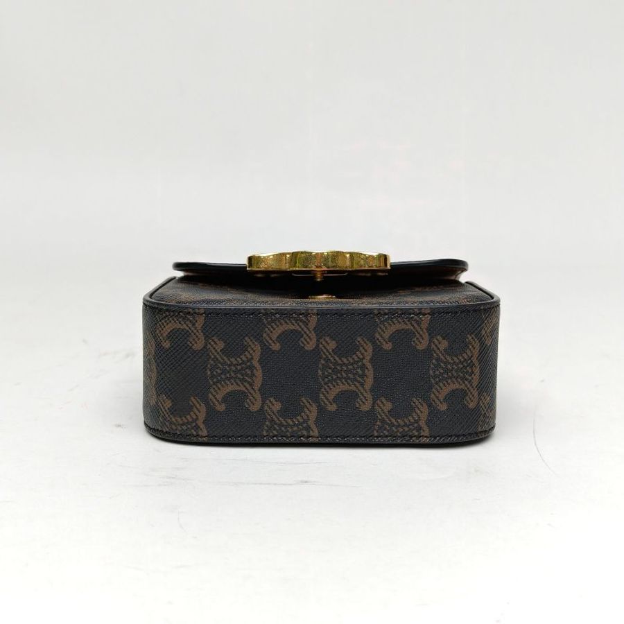 CELINE Triomphe凱旋門金屬鎖扣老花PVC金扣肩背包-4