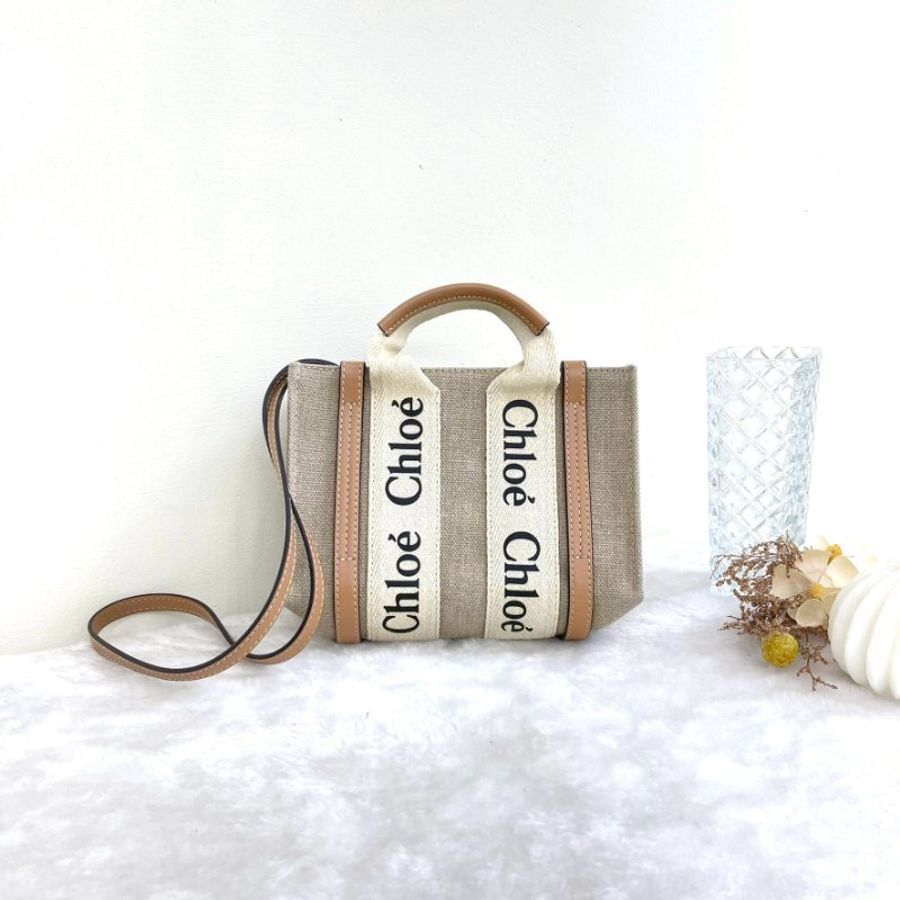 CHLOE WOODY TOTE 迷你 米色-0