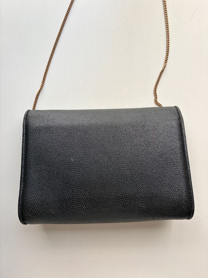 1989年購證 Fendi 經典黑金羅馬錢幣扣掌紋皮鏈條包 斜背包-7