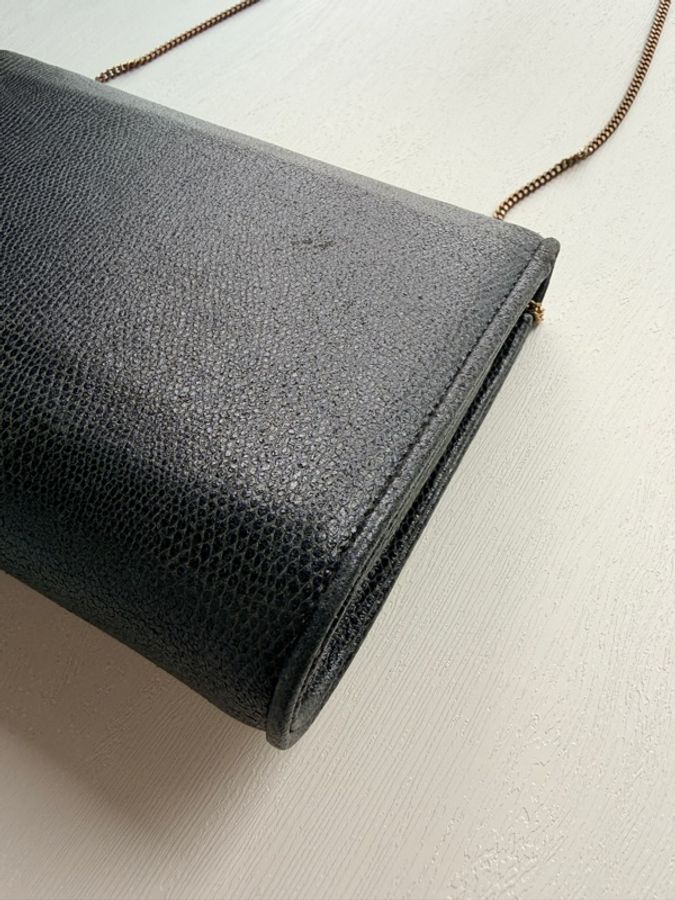 1989年購證 Fendi 經典黑金羅馬錢幣扣掌紋皮鏈條包 斜背包-8