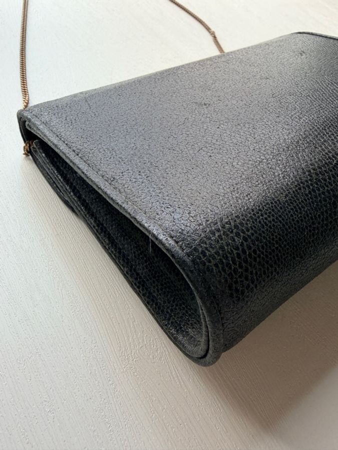 1989年購證 Fendi 經典黑金羅馬錢幣扣掌紋皮鏈條包 斜背包-9