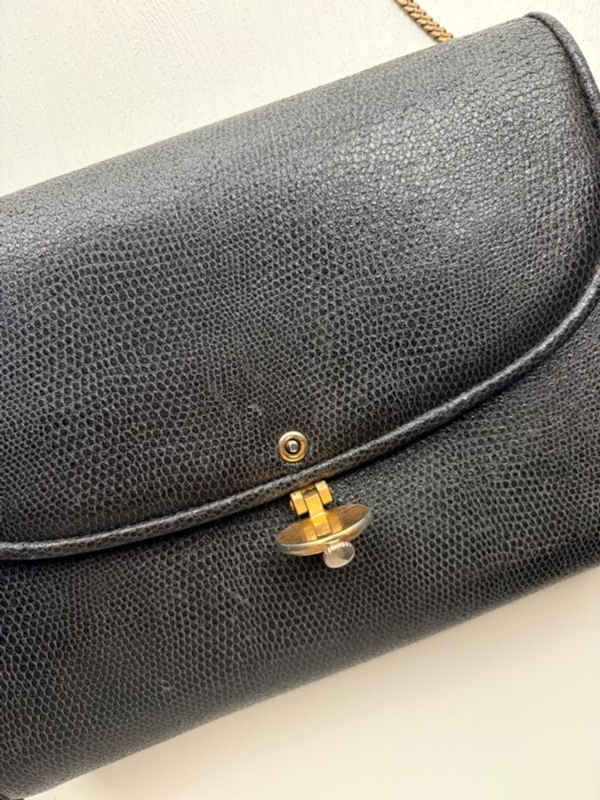 1989年購證 Fendi 經典黑金羅馬錢幣扣掌紋皮鏈條包 斜背包-14