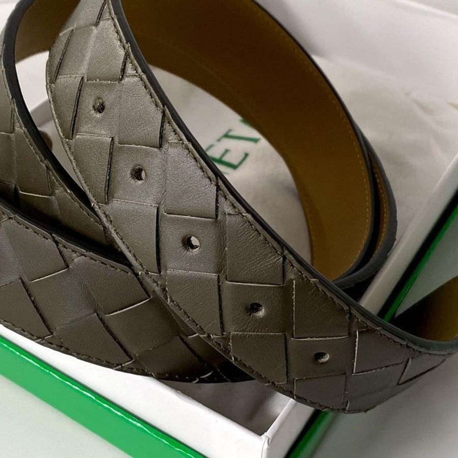 Bottega Veneta 3.5cm 墨綠色 方頭銀扣 雙面 100cm 腰帶 皮帶 652944-2