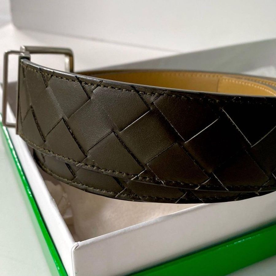 Bottega Veneta 3.5cm 墨綠色 方頭銀扣 雙面 100cm 腰帶 皮帶 652944-3