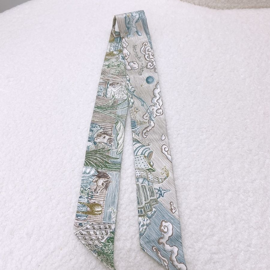Hermes twilly 綁包絲巾 藍色 啡色 City of light-0