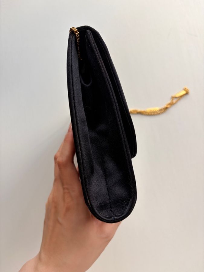 Lanvin 復古黑色緞面母女標誌鏈條手袋 手拿包晚宴包-10