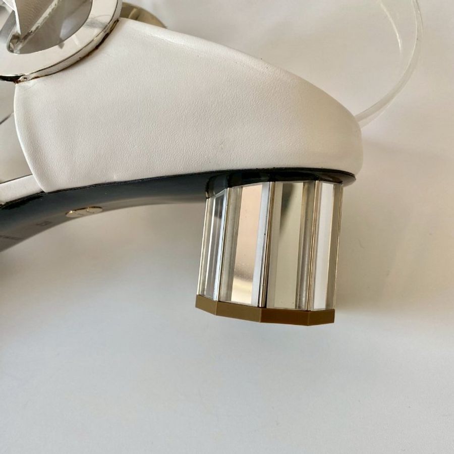 Proenza Schouler 白色 尖頭 金屬 多角 鏡面鞋跟 中跟鞋 39號-9