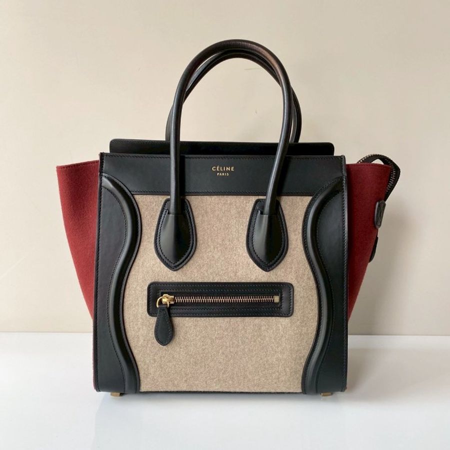 CELINE Micro Luggage mini 拚色 羊毛氈 牛皮 冏臉包 手提包-0