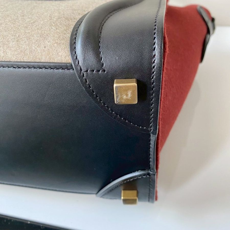 CELINE Micro Luggage mini 拚色 羊毛氈 牛皮 冏臉包 手提包-5