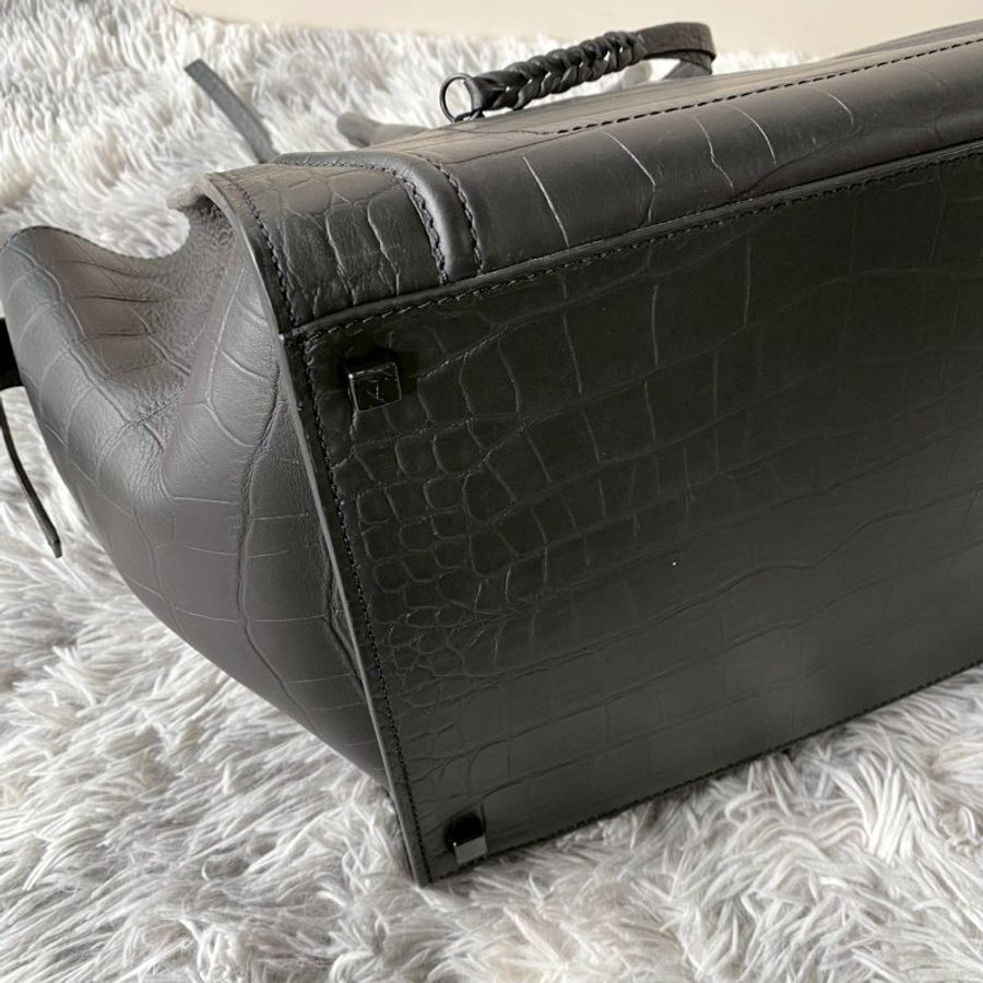 CELINE Phantom 黑 牛皮 中號 蝙蝠包 囧臉包 鱷魚壓紋 手提包169953-3