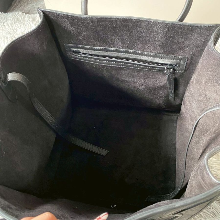 CELINE Phantom 黑 牛皮 中號 蝙蝠包 囧臉包 鱷魚壓紋 手提包169953-4