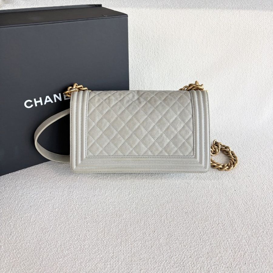 Chanel香奈兒Leboy中号 荔枝皮 灰色金扣-2