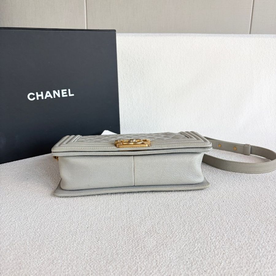 Chanel香奈兒Leboy中号 荔枝皮 灰色金扣-4