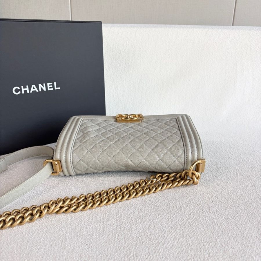 Chanel香奈兒Leboy中号 荔枝皮 灰色金扣-6