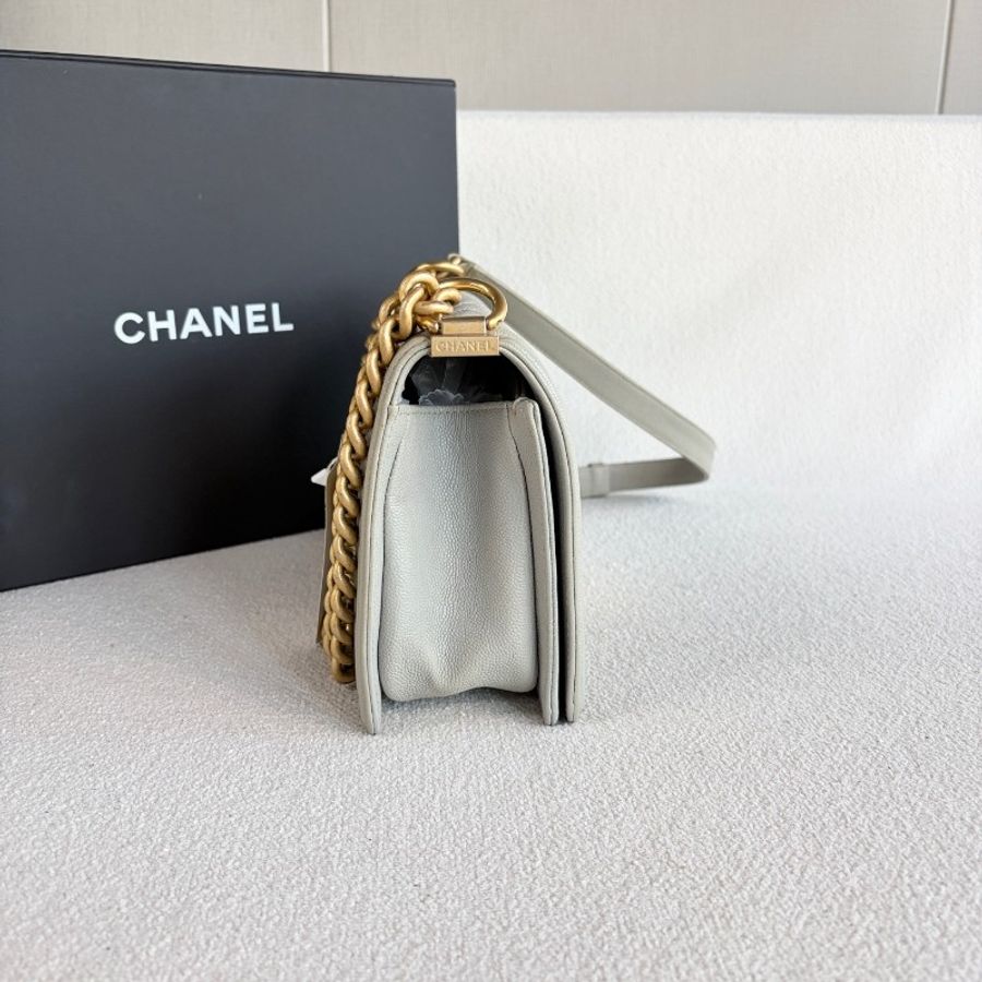 Chanel香奈兒Leboy中号 荔枝皮 灰色金扣-7