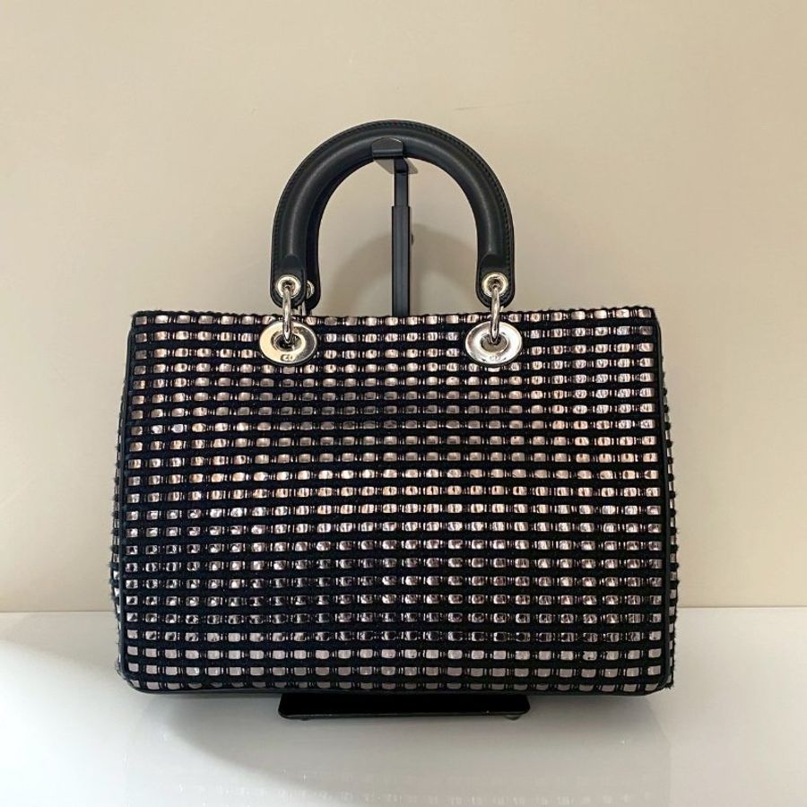 Dior 黑銀色 金屬 小號 刺繡 子母包 手提包 斜背包 電腦公事包 M0902-1