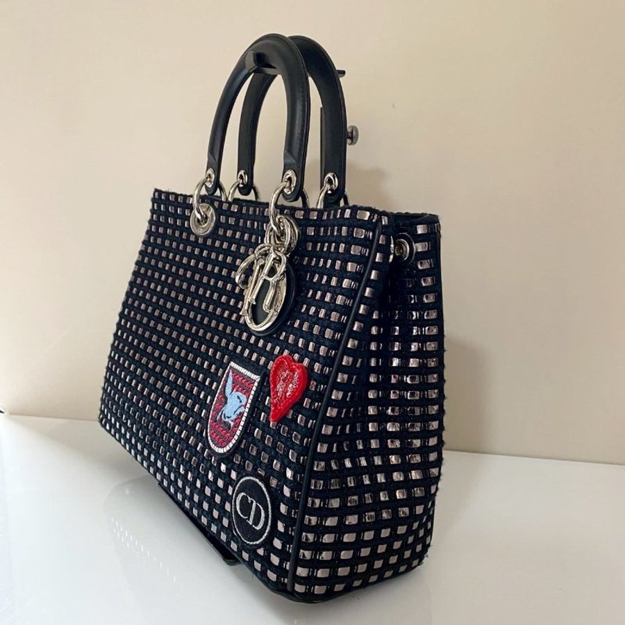 Dior 黑銀色 金屬 小號 刺繡 子母包 手提包 斜背包 電腦公事包 M0902-2
