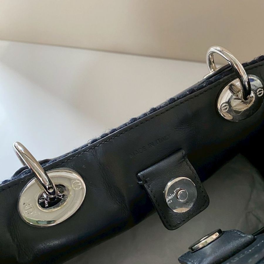 Dior 黑銀色 金屬 小號 刺繡 子母包 手提包 斜背包 電腦公事包 M0902-7