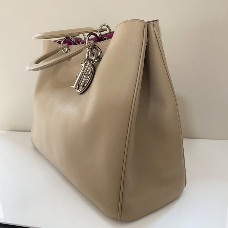 Dior Diorissimo 米白色 桃紅內裡 子母包 公事包 托特包 手拿包 M0900-3