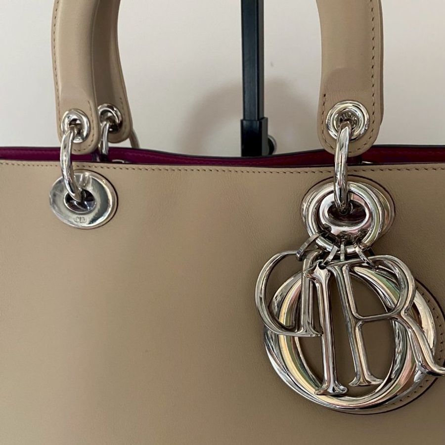 Dior Diorissimo 米白色 桃紅內裡 子母包 公事包 托特包 手拿包 M0900-8