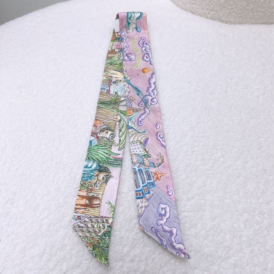 Hermes twilly 綁包絲巾 粉紫色 City of light-0
