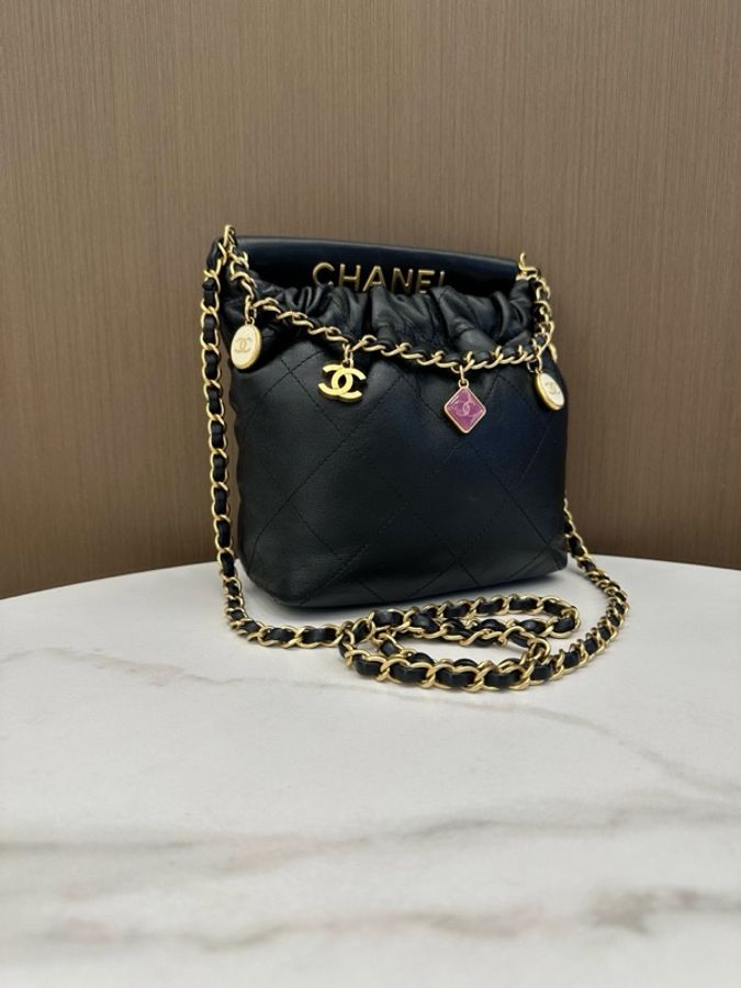Chanel香奈兒 23p芯片黑色金扣羊皮彩寶福袋單肩斜挎包-2