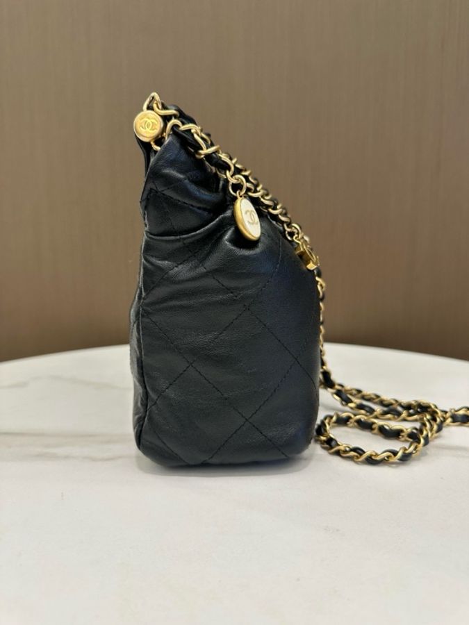 Chanel香奈兒 23p芯片黑色金扣羊皮彩寶福袋單肩斜挎包-5