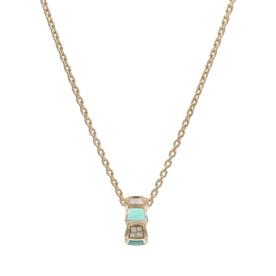 BVLGARI 18K玫瑰金Serpenti Viper綠松石/鑽石項鍊-1