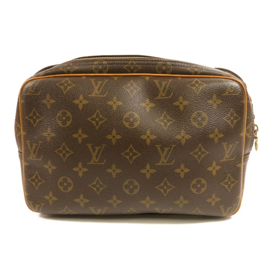 LOUIS VUITTON Monogram Reporter PM金扣肩背袋棕色-1