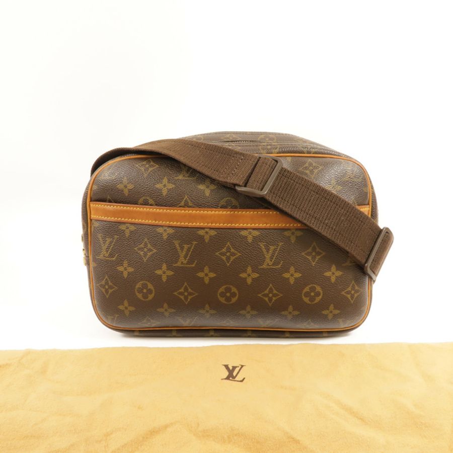 LOUIS VUITTON Monogram Reporter PM金扣肩背袋棕色-10
