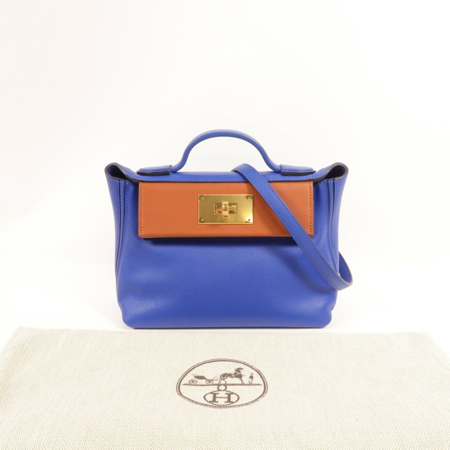 HERMES Swift/Evercolor皮革24/24 Mini手挽肩背兩用袋Cuivre/Chai/Electric-10