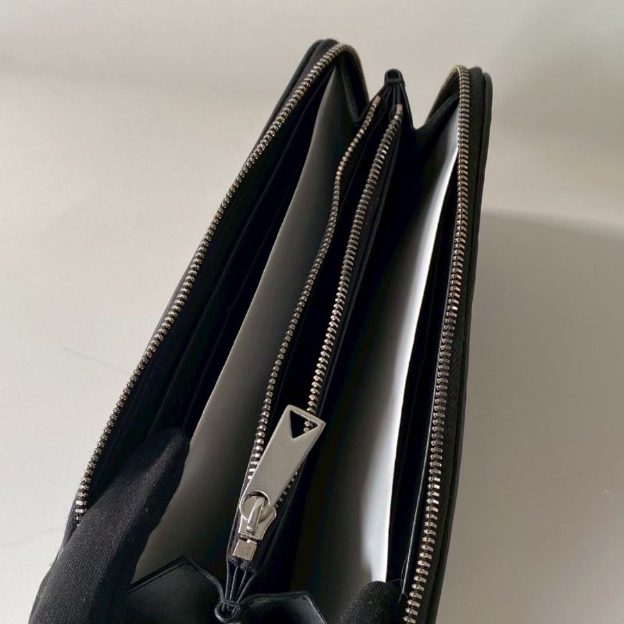 Bottega Veneta BV 長夾 黑色 ㄇ字拉鍊 小牛皮 編織 經典 749427-3