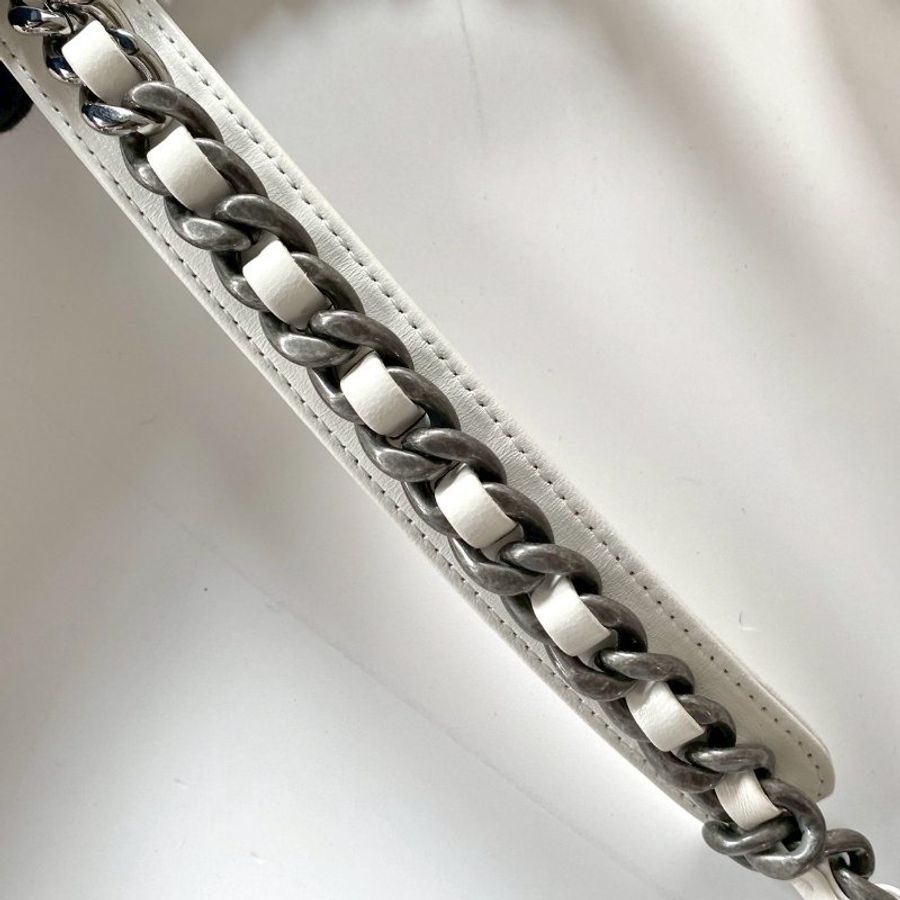 CHANEL 19系列 白色 山羊皮 金釦 雙色鍊 26cm 芯片款 手提 斜挎 小號 口蓋包 AS1160-6