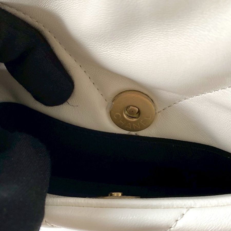 CHANEL 19系列 白色 山羊皮 金釦 雙色鍊 26cm 芯片款 手提 斜挎 小號 口蓋包 AS1160-8