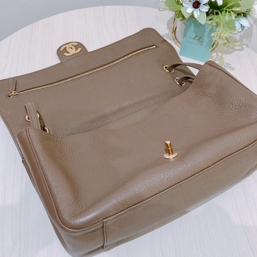 TK2106 香奈兒 大象灰金扣 特大號蓋手袋 32cm Maxi Flap bag Grained Calfskin Grey X GHW-16