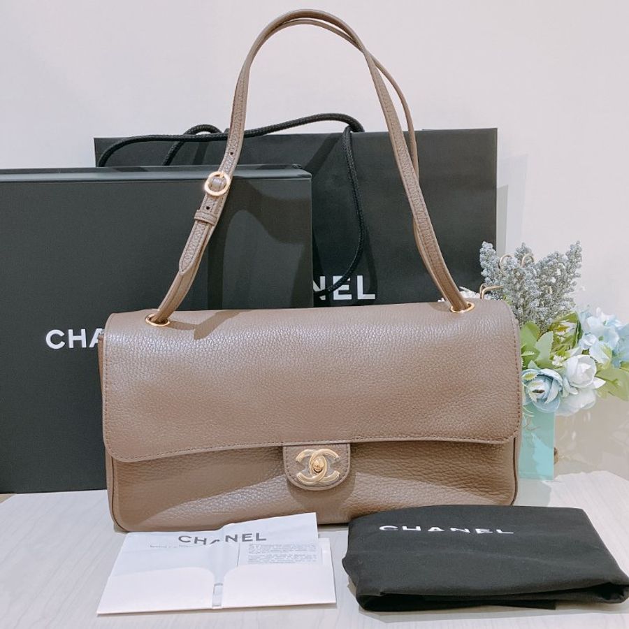 TK2106 香奈兒 大象灰金扣 特大號蓋手袋 32cm Maxi Flap bag Grained Calfskin Grey X GHW-20