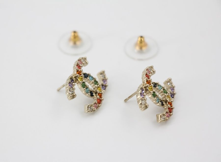 Chanel A19S 水鑽彩鑽CC Logo耳環-4