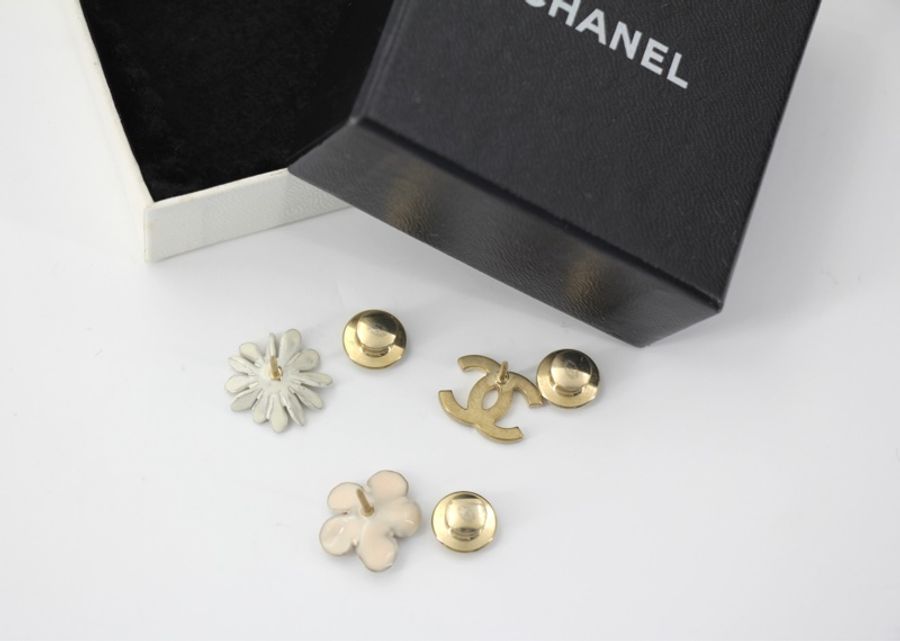 Chanel Vintage 10P 琺瑯粉紅山茶花+菊花+粉紅CC三件套裝胸針-2