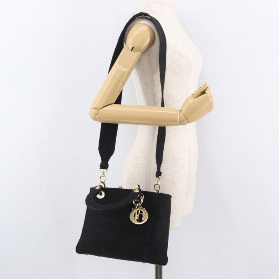 【日本直送】Christian Dior Lady Delight 手提包 帆布 兩用 黑色 金色 正品 186632SAM-24