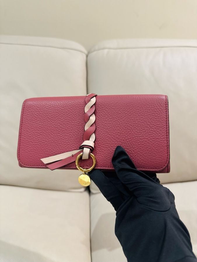 Chloe 蔻依 桃粉色翻蓋式皮革長夾/97新美品-1