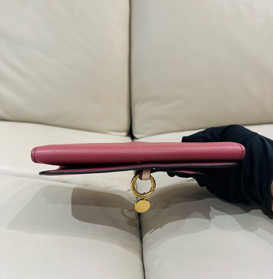 Chloe 蔻依 桃粉色翻蓋式皮革長夾/97新美品-7