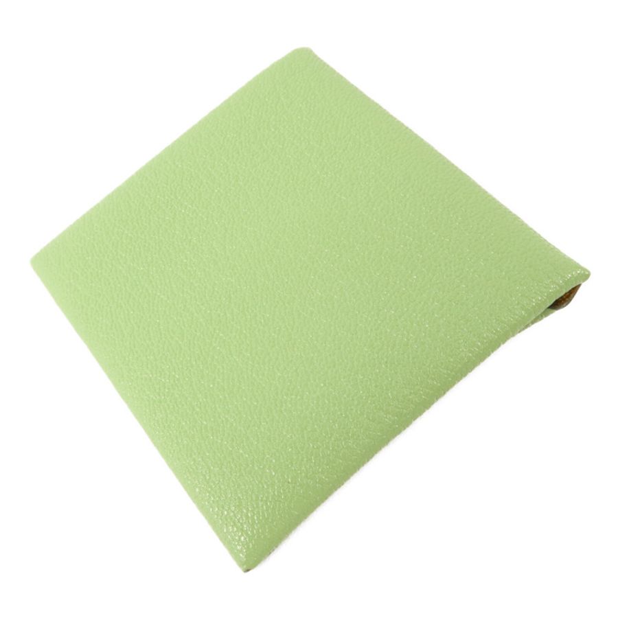 HERMES Chevre皮革Bastia Change Purse零錢包Vert Criquet/Sesame-3