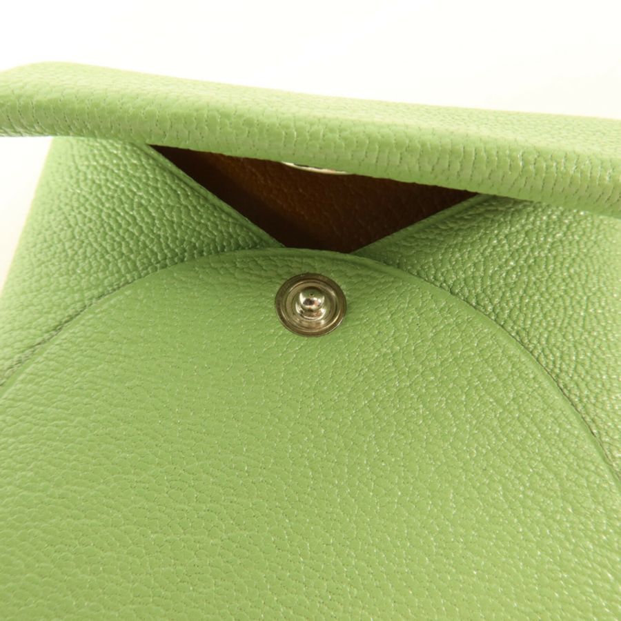 HERMES Chevre皮革Bastia Change Purse零錢包Vert Criquet/Sesame-8