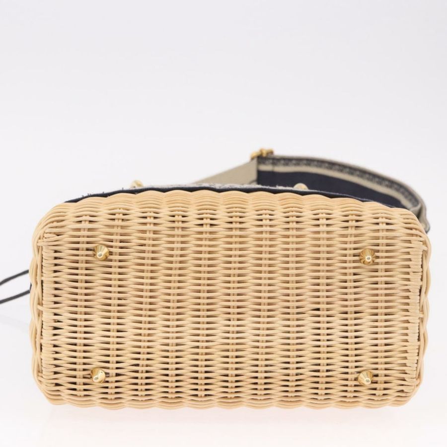 【日本直送】Christian Dior Oblique Jacquard Lady Dior Medium Rattan Navy Auth BA14029SAM-4